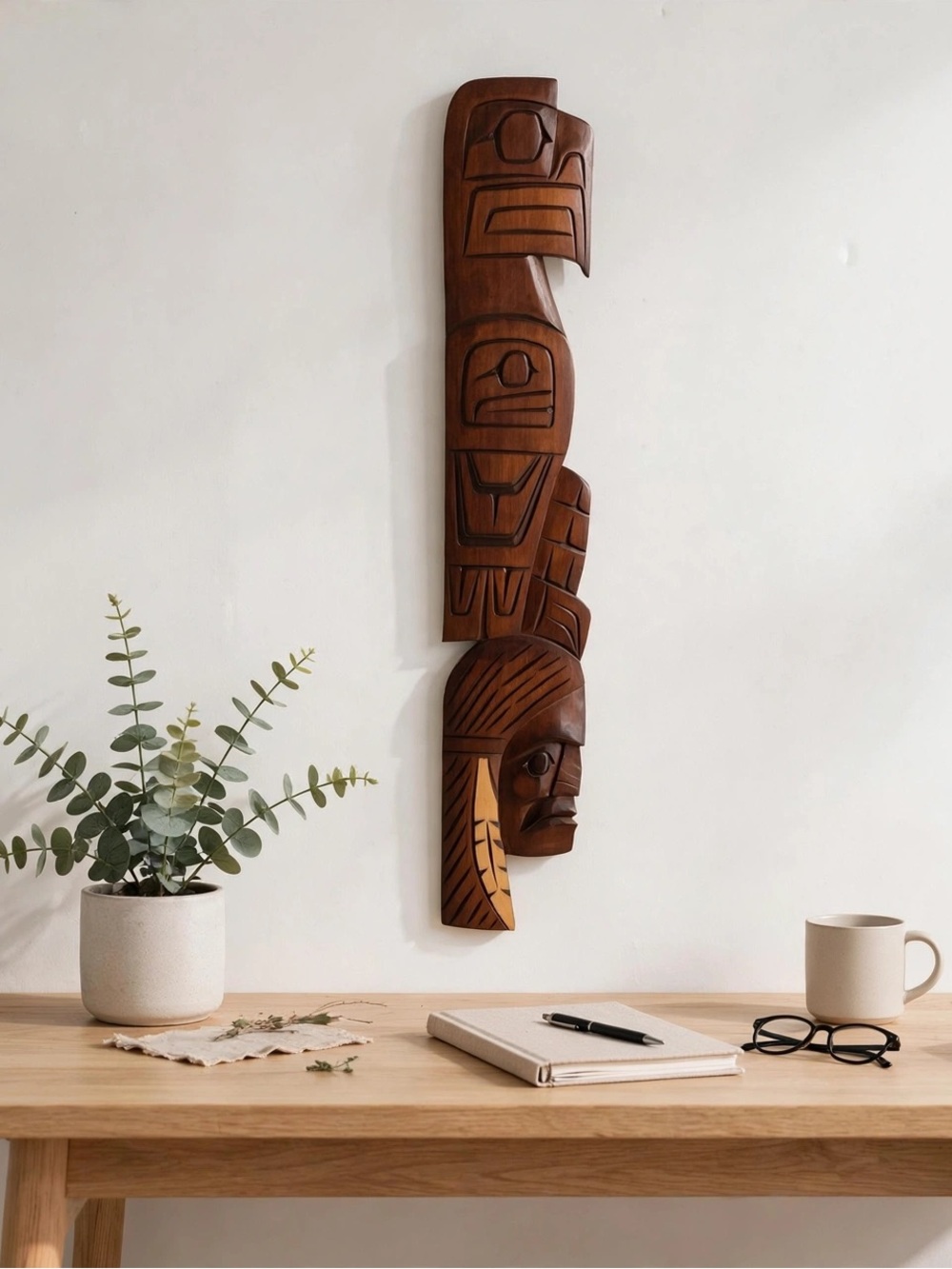 Vintage Darren Yelton Cedar Plaque 23" Eagle Chief Mask